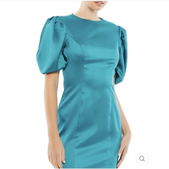 MAC DUGGAL SATIN PUFF SLEEVE FITTED COCKTAIL DRESS in ocean blue size 4 - Picture 4 of 8